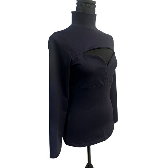 SUSANA MONACO MOCK NECK CUTOUT TOP Long-Sleeve NAVY workattire professional - Picture 2 of 7